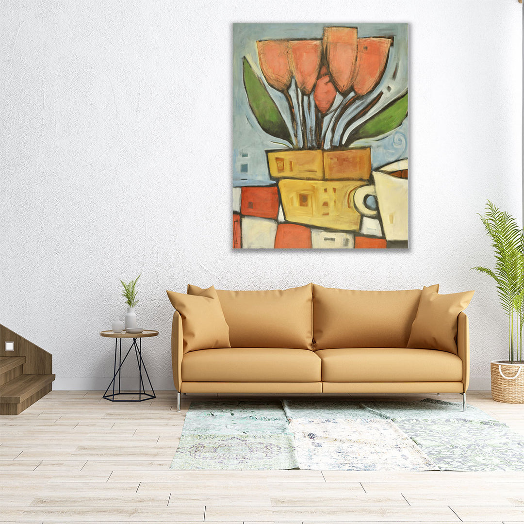 Tulips And Coffee - Canvas Print Wall Art