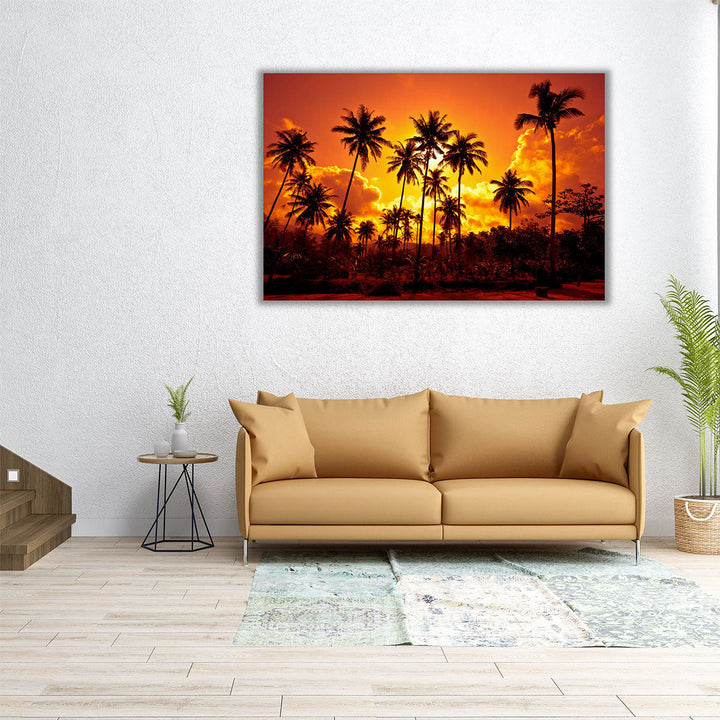 60x40 sunset landscape canvas with palm tree silhouette