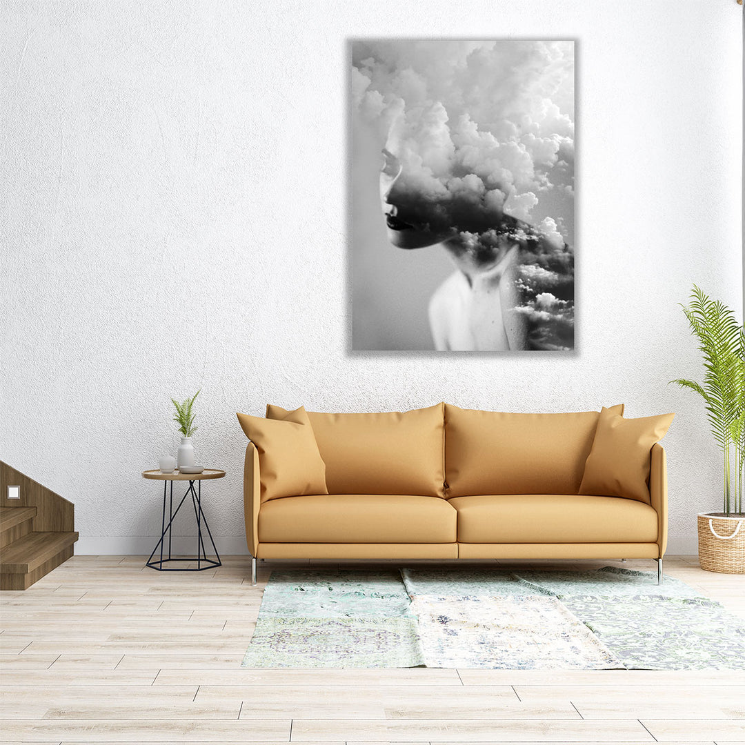Cloudy Mind Black and White - Canvas Print Wall Art