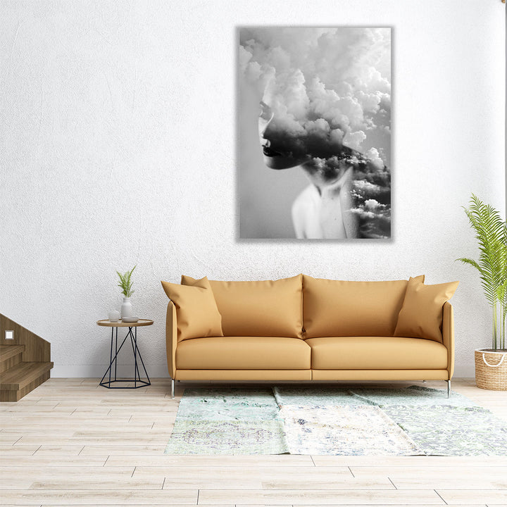 Cloudy Mind Black and White - Canvas Print Wall Art