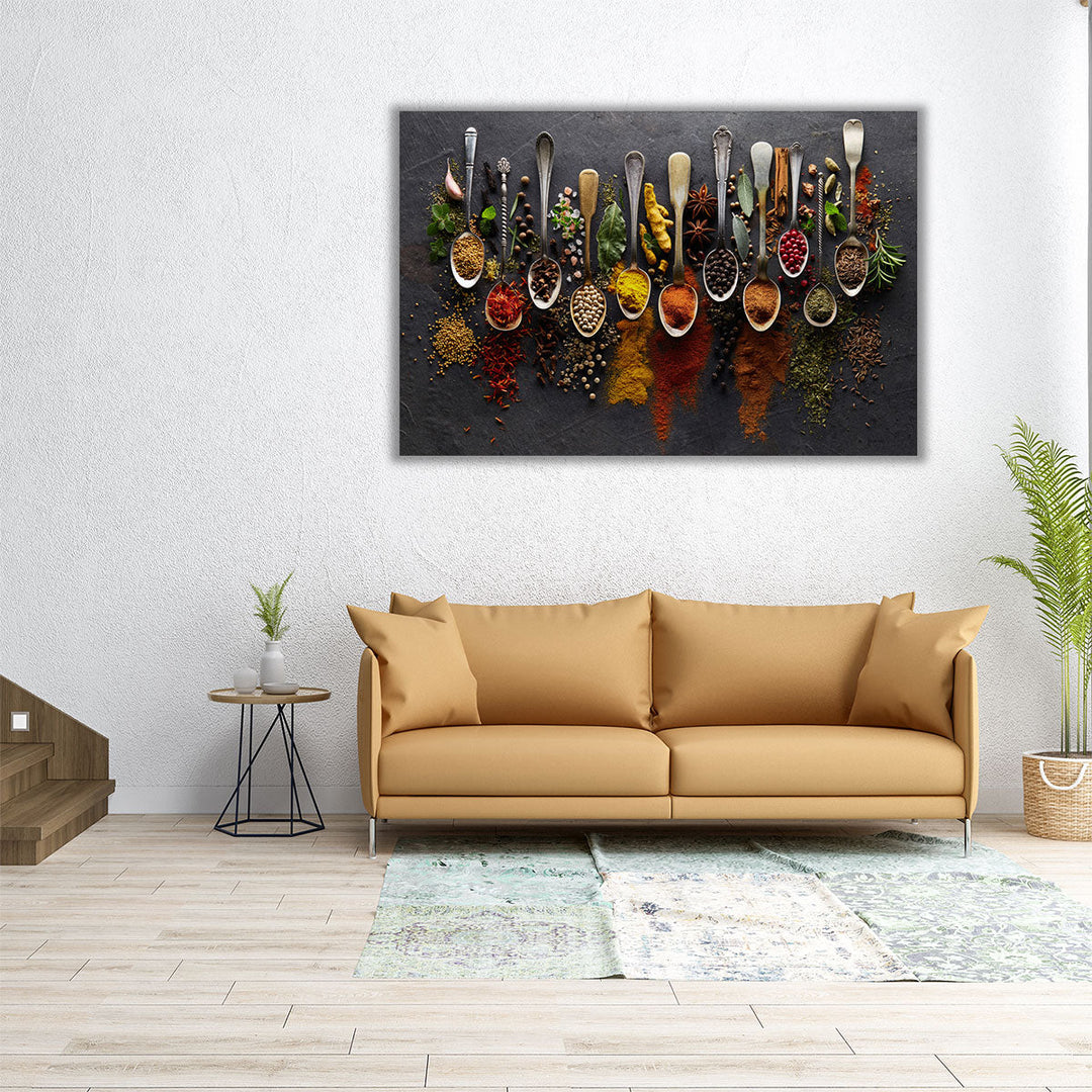 Kitchen wall art framed chef ingredients close-up