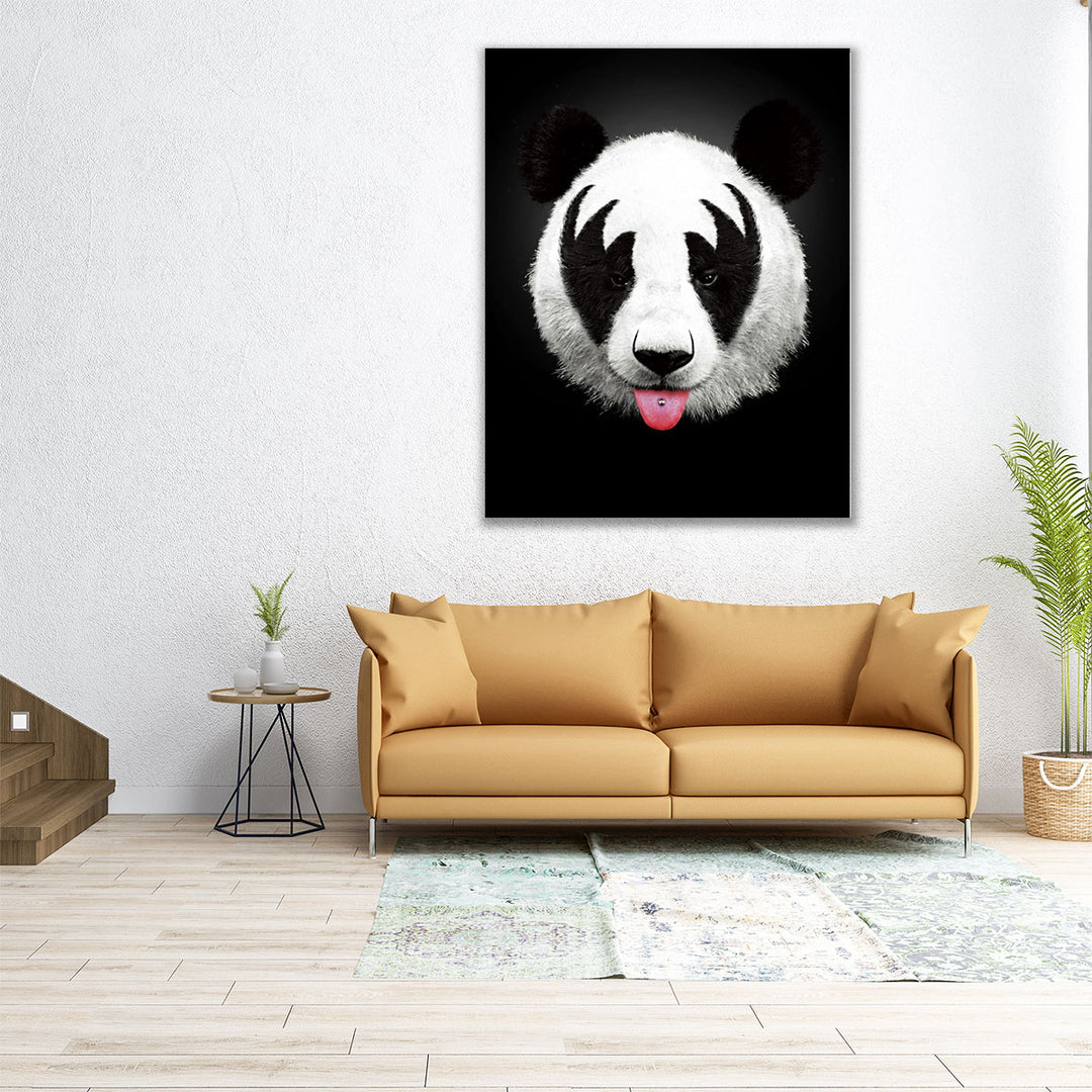 Panda Rocks Black and White - Canvas Print Wall Art