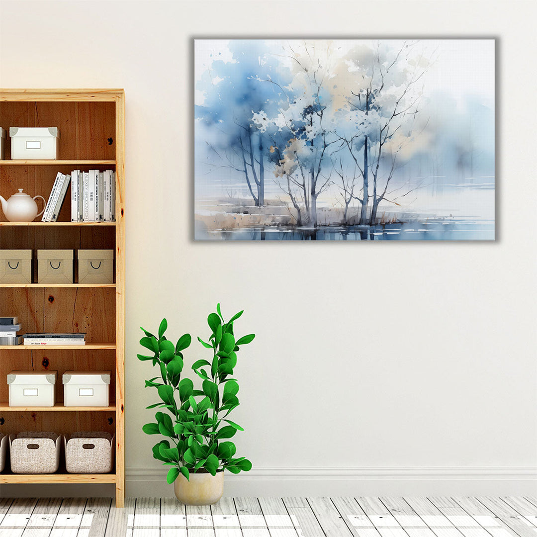 Neutral blue forest watercolor wall decor