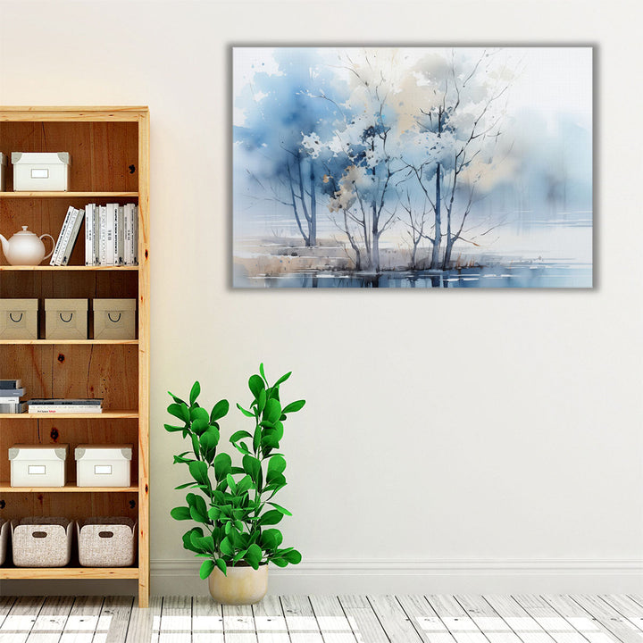 Neutral blue forest watercolor wall decor
