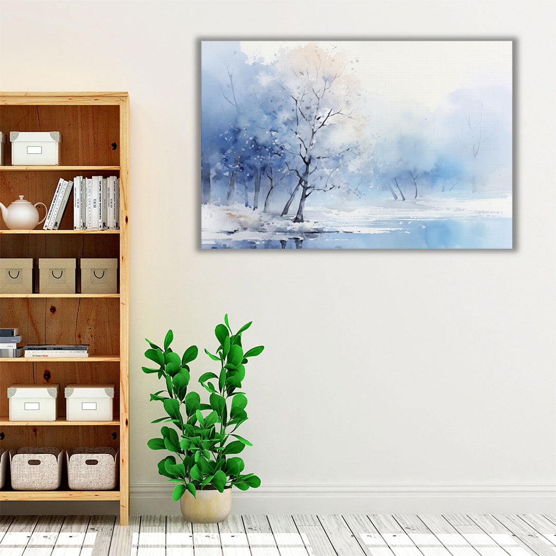 Neutral blue winter landscape wall decor