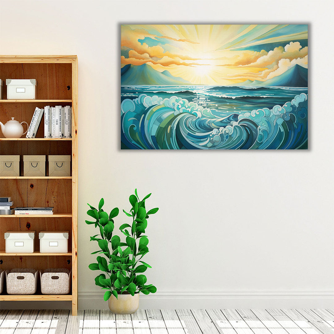 Green Coastal Whispers - Canvas Print Wall Art