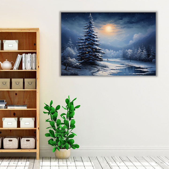 Snowy Nocturnal Serenity - Canvas Print Wall Art