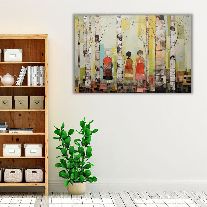 Trio Near Birch Trees - Canvas Print Wall Art