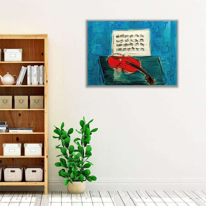 Violon Rouge sur fond Bleu - Canvas Print Wall Art