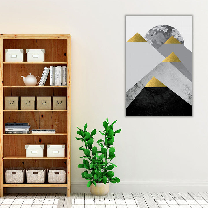 Black Grey Gold Mountains 2 - Canvas Print Wall Art