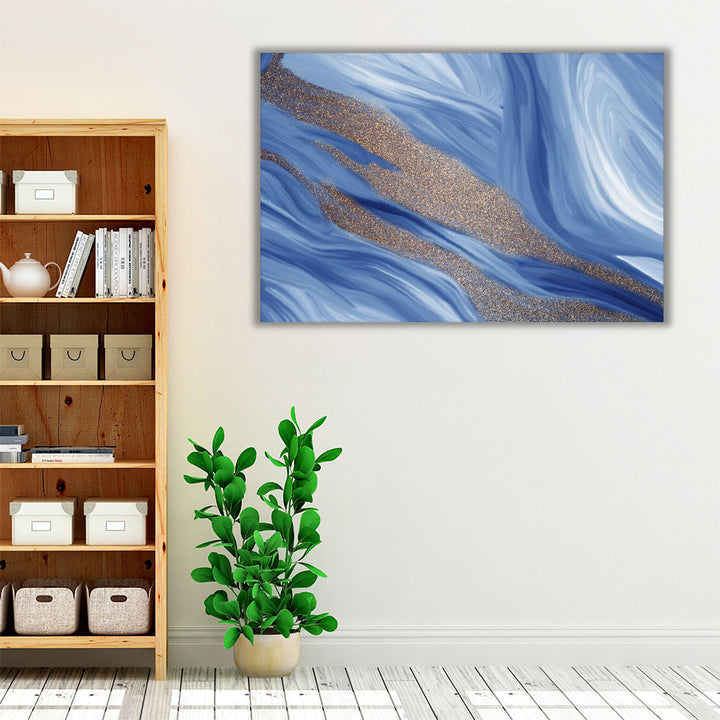 Blue Waves of Gold 2 - Canvas Print Wall Art