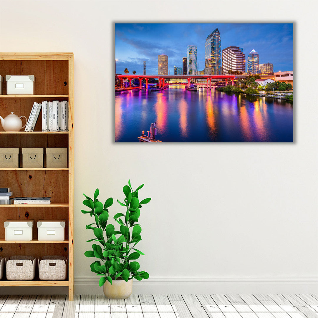 Tampa, Florida, Downtown Skyline on the Hillsborough River - Canvas Print Wall Art