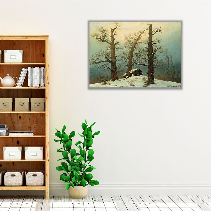 Cairn in Snow - Canvas Print Wall Art