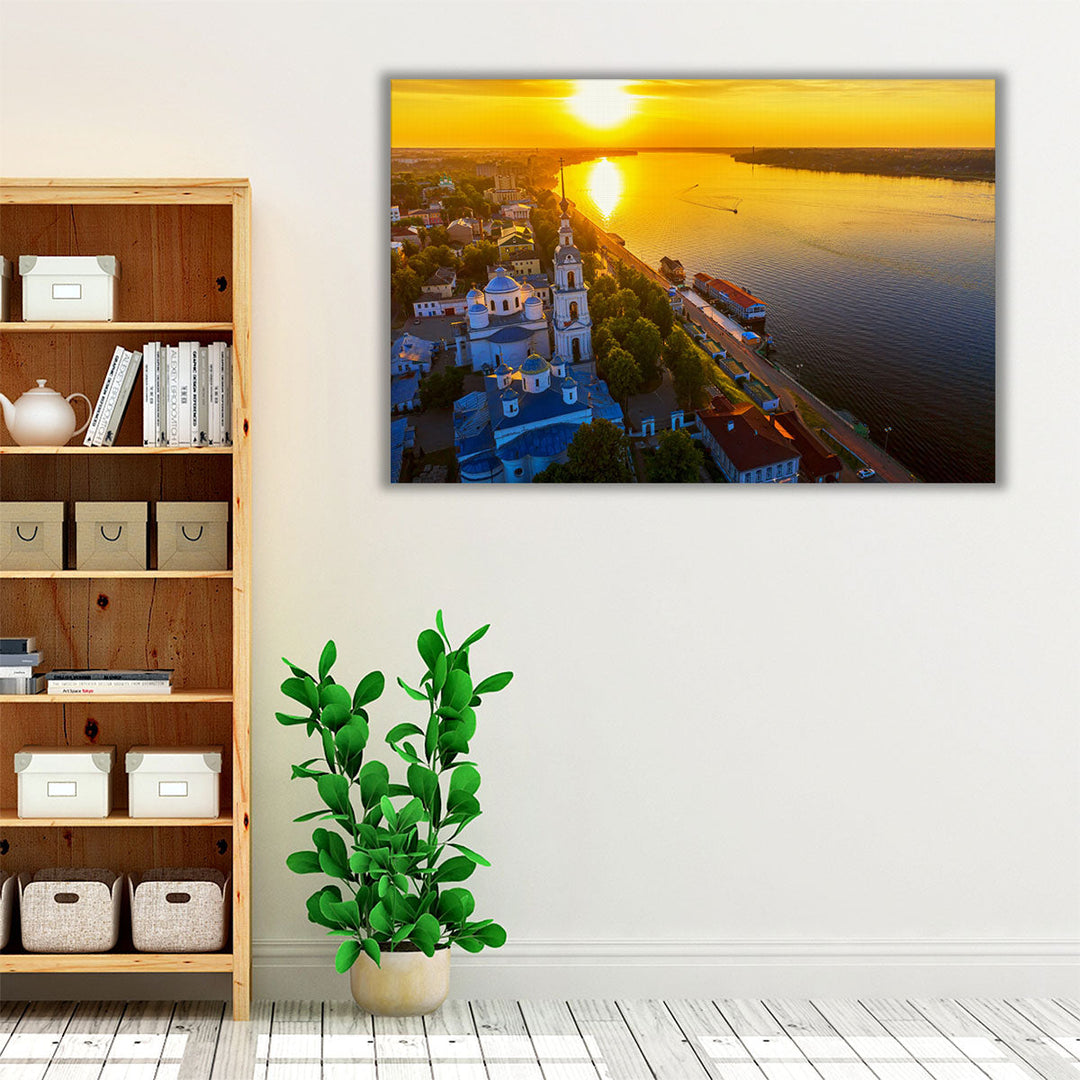 Kineshma Ancient City with Volga River in Ivanovo, Russia - Canvas Print Wall Art