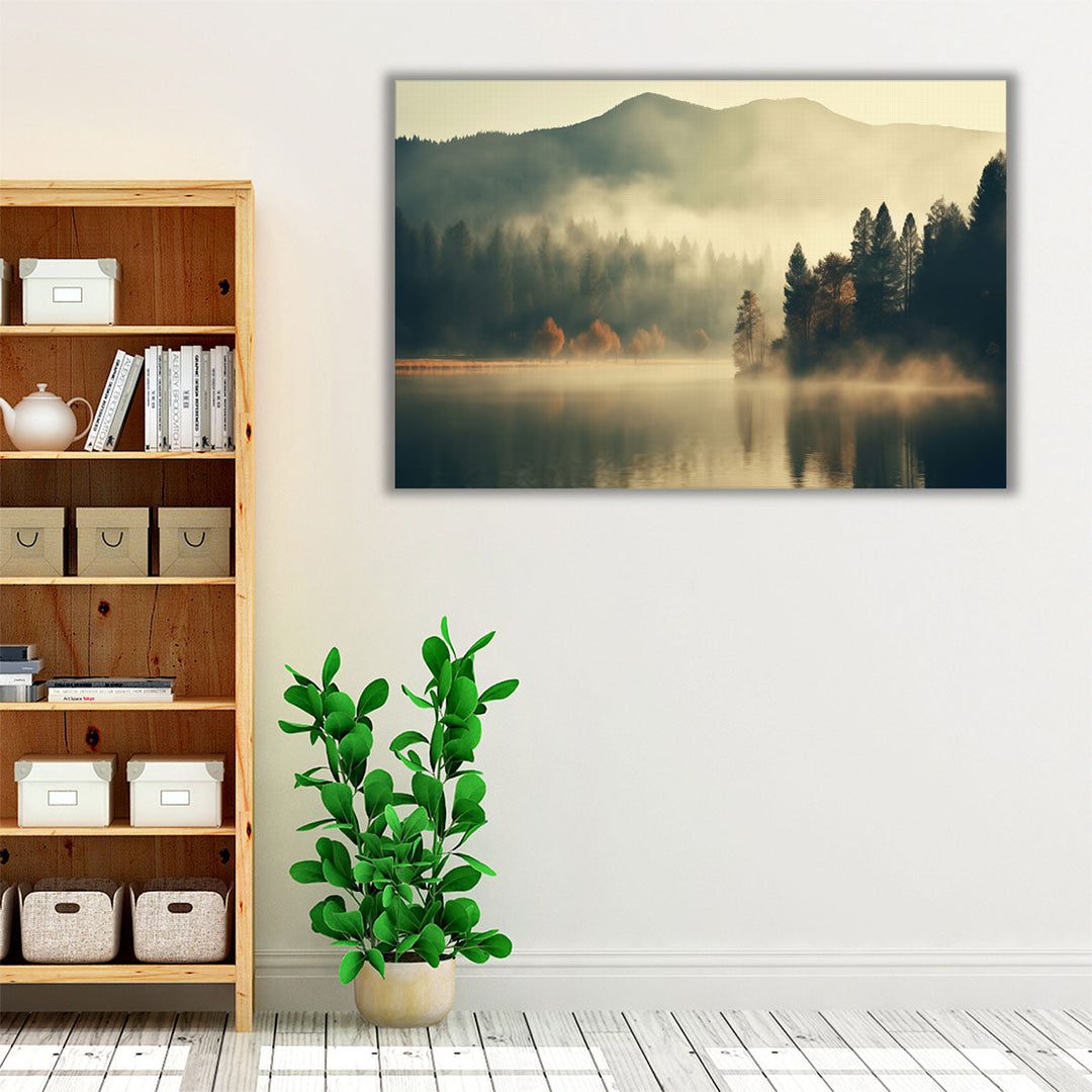 Beautiful Foggy Lake Landscape - Canvas Print Wall Art