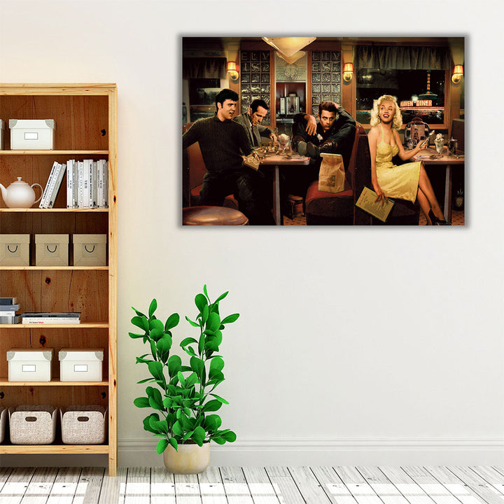 brown and yellow wall art – rich dining vibe