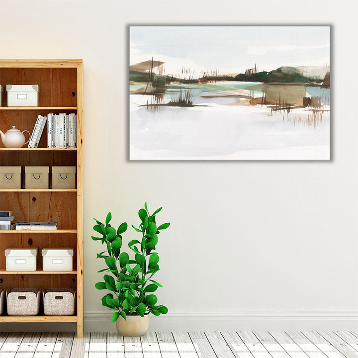 Neutral green and brown landscape art for living room decor