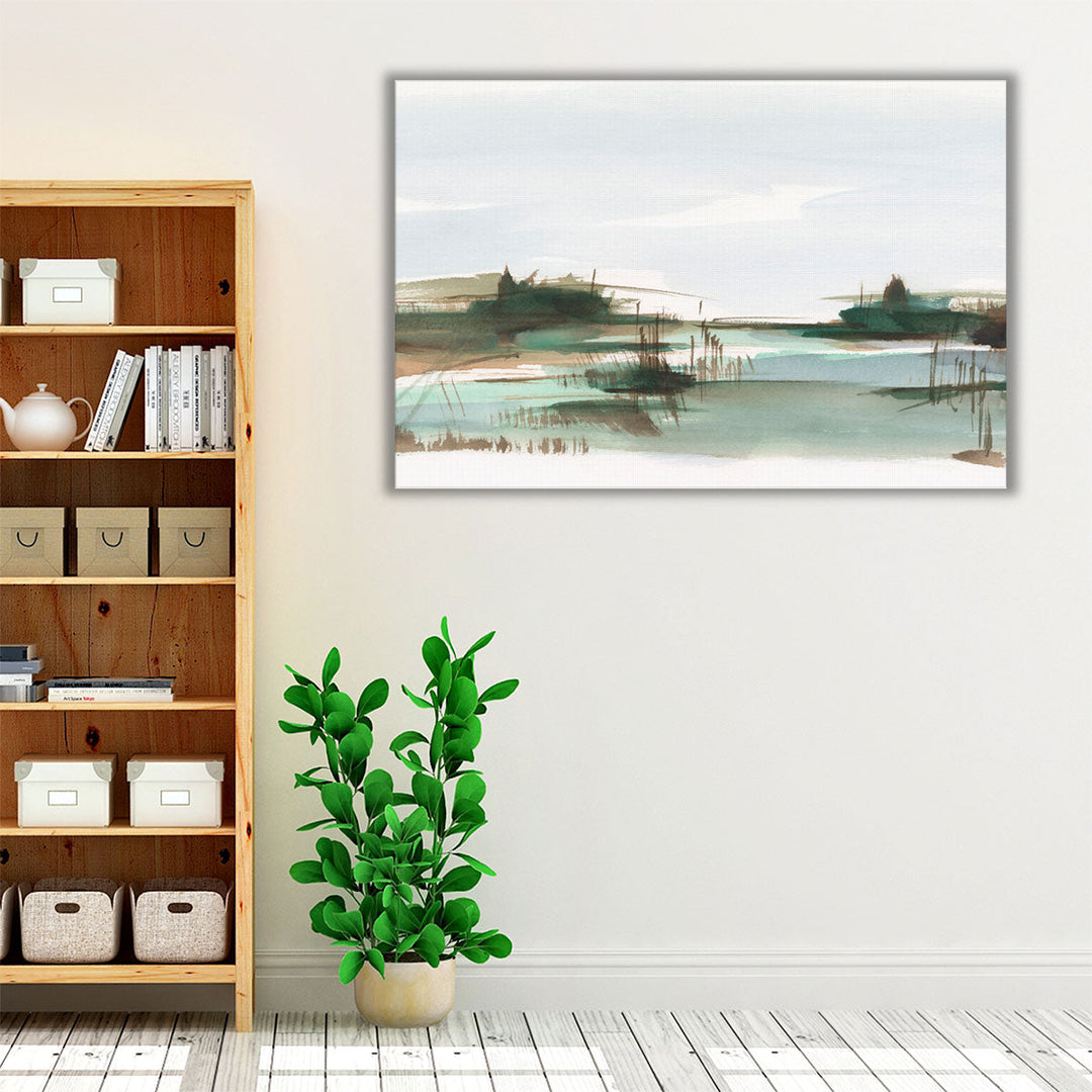 Green brown and neutral landscape art with modern feel