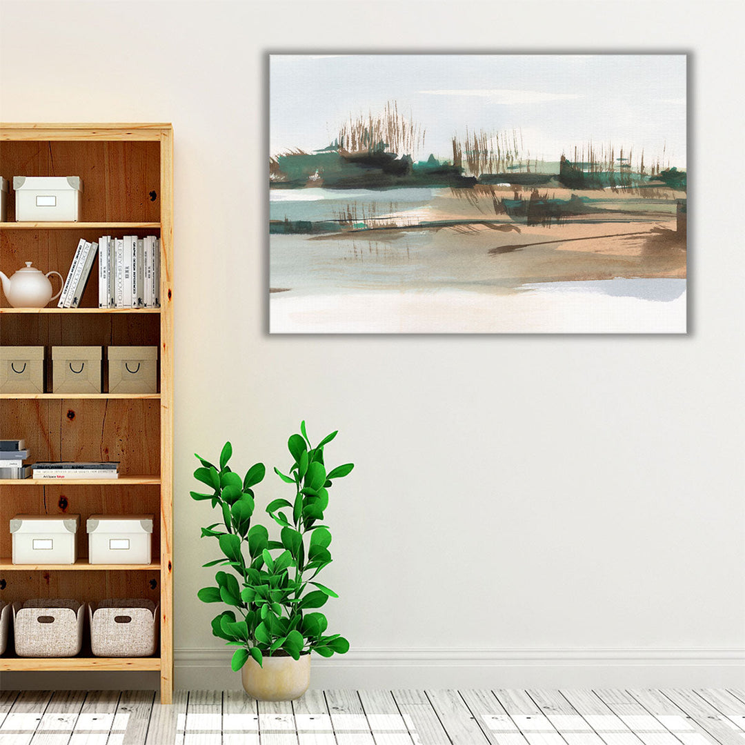 Living room wall art in brown, green, and neutral tones