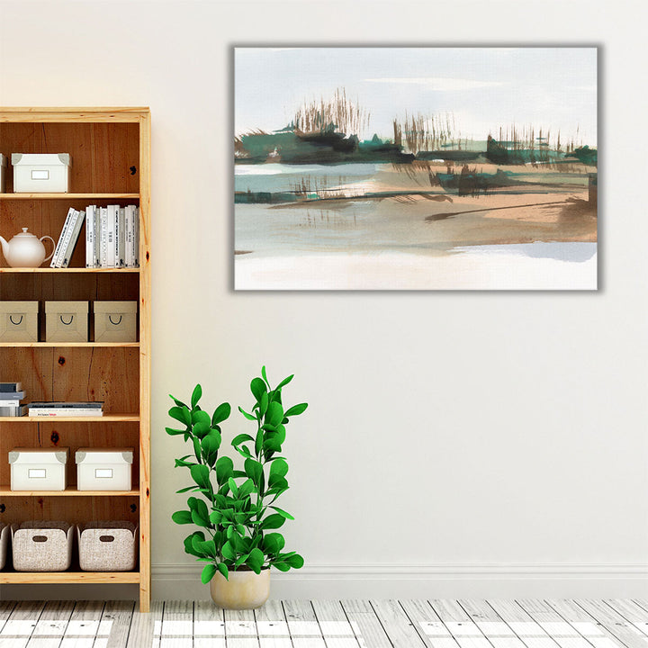 Living room wall art in brown, green, and neutral tones