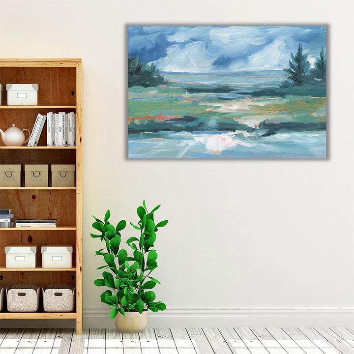 Tranquil living room wall art in watercolor tones
