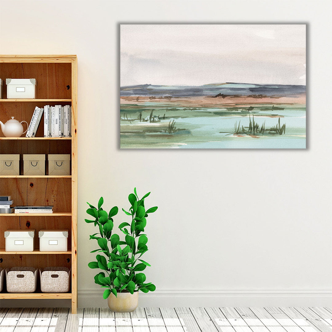 Green and brown soft mountain artwork