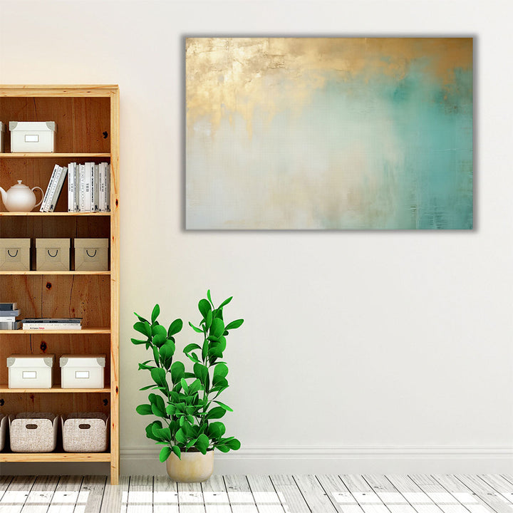 Calming wall decor with neutral and metallic hues