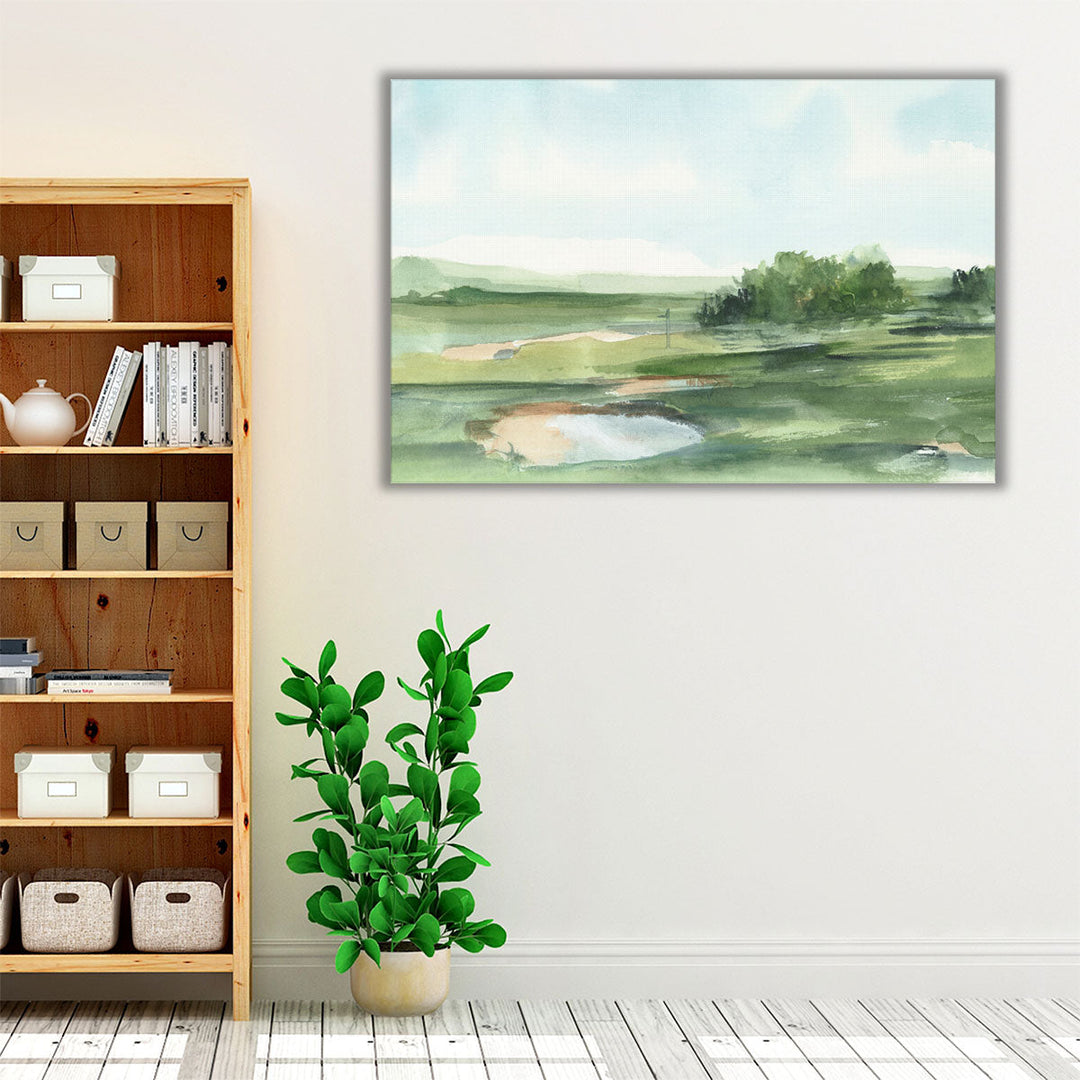 Neutral and green abstract watercolor painting