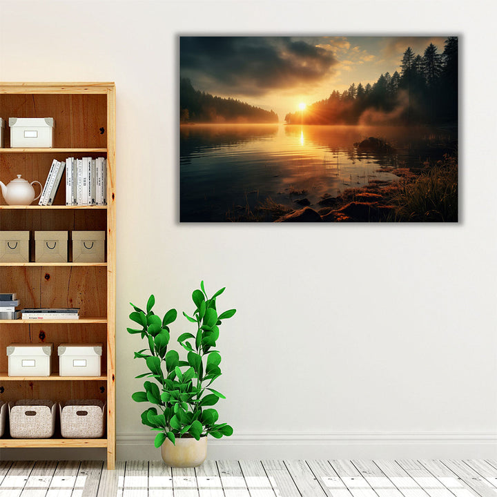 Lakeside Sunrise Glow - Canvas Print Wall Art
