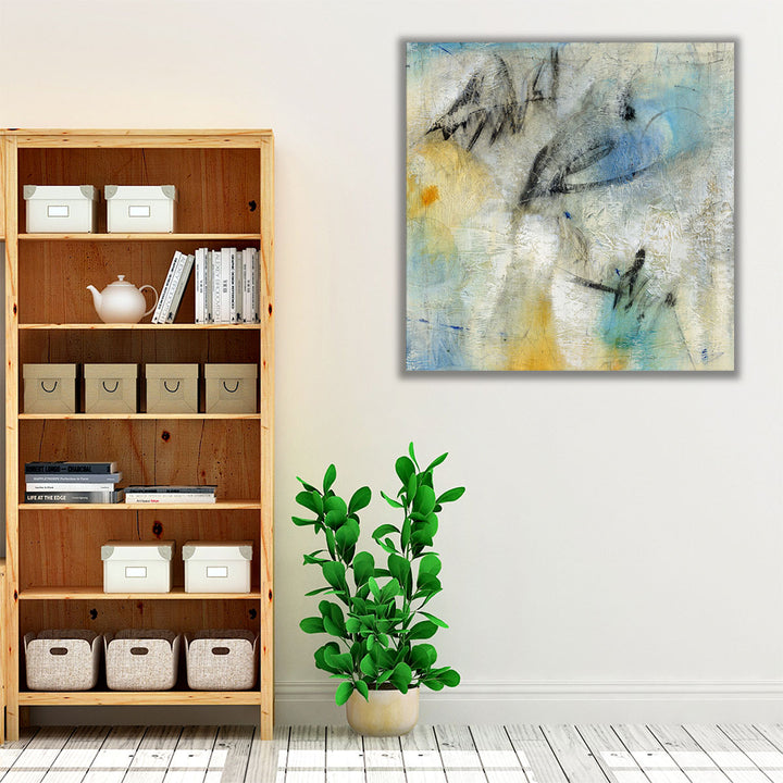 Modern hallway decor with framed abstract print