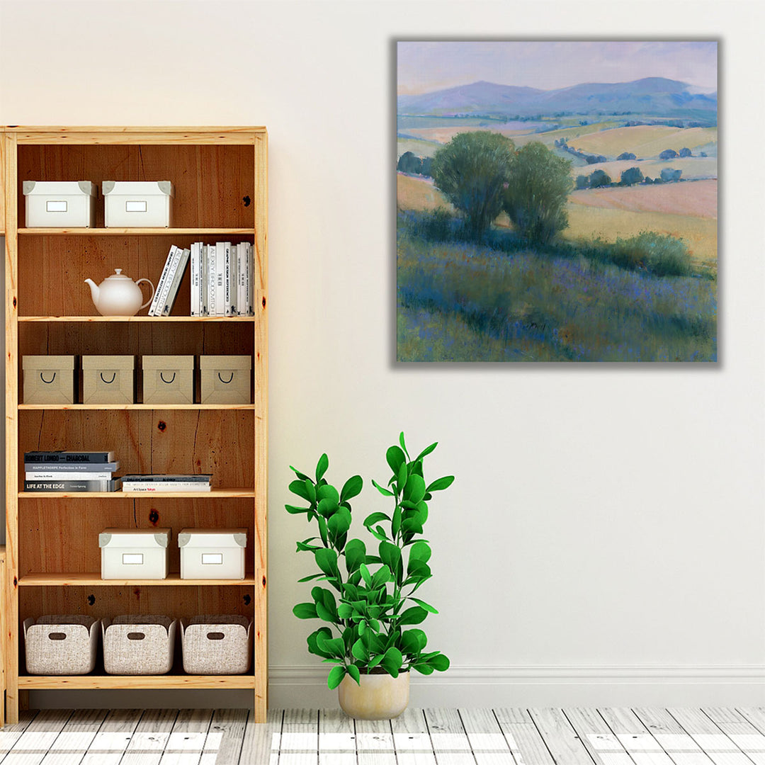 Green purple and neutral wall art for hallway decor