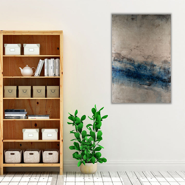 Beige and blue wall art for hallway