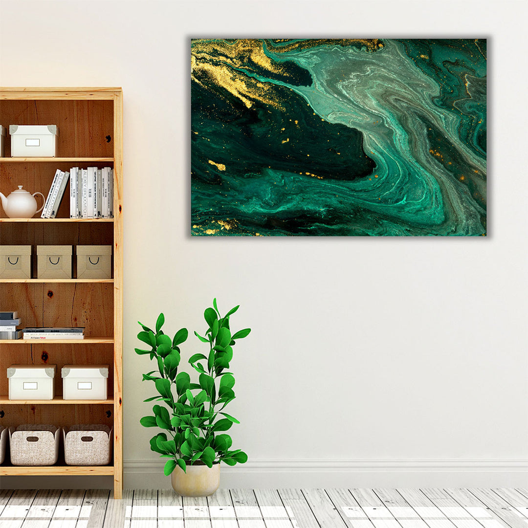 Living room artwork with green marble texture