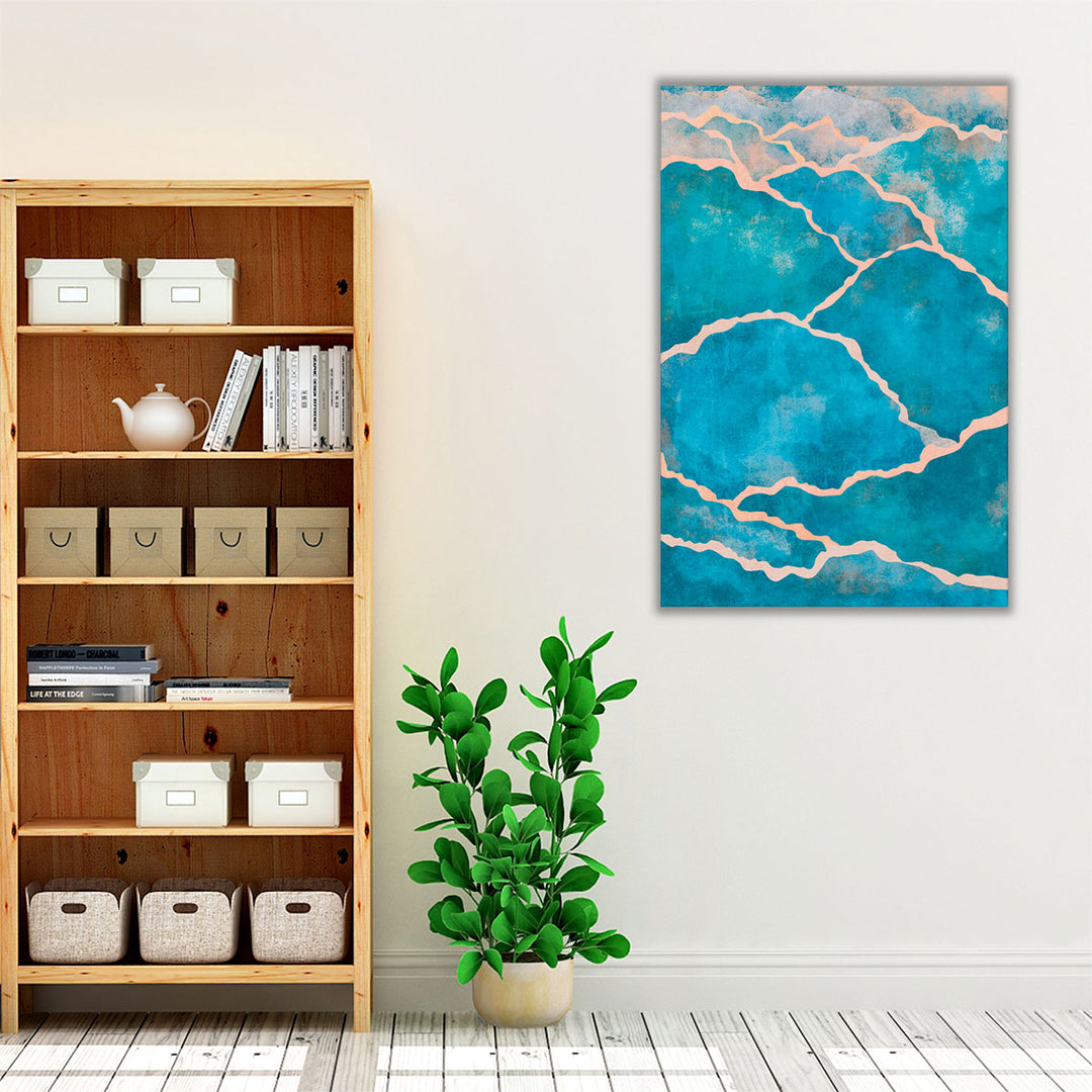 Blue bathroom wall decor with subtle detail