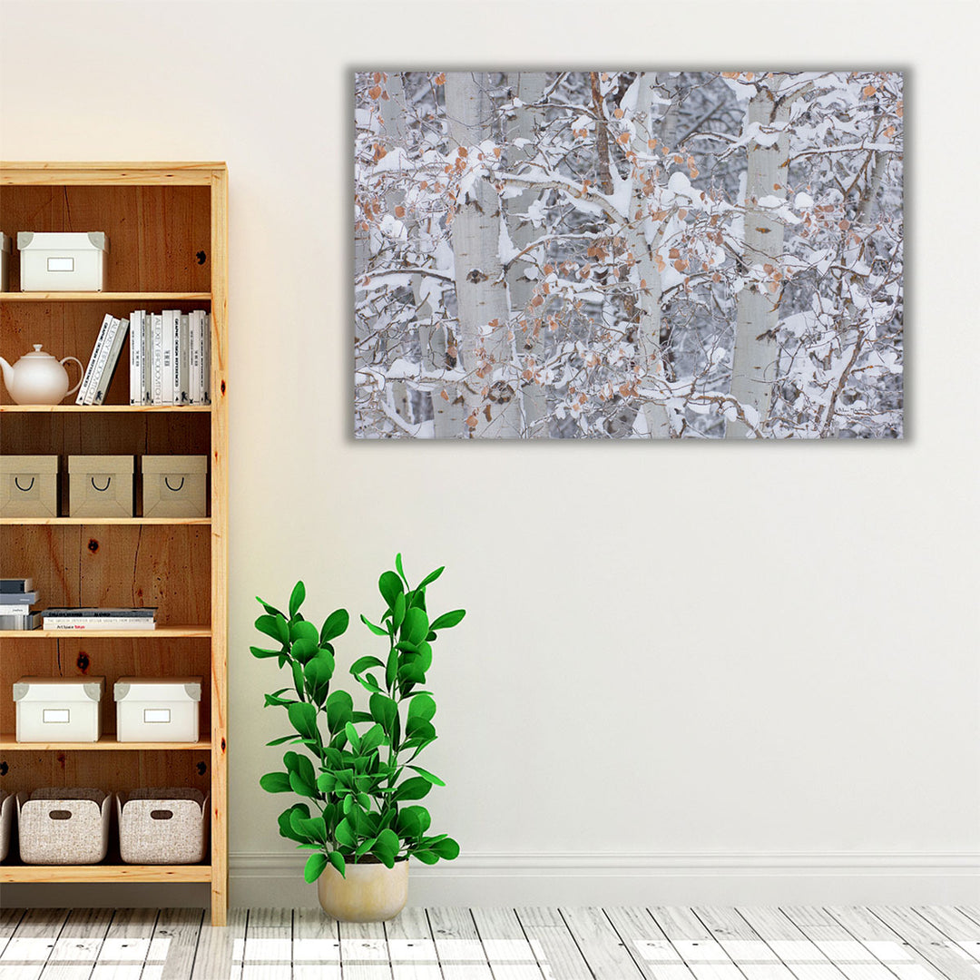 Neutral winter forest painting for hallway