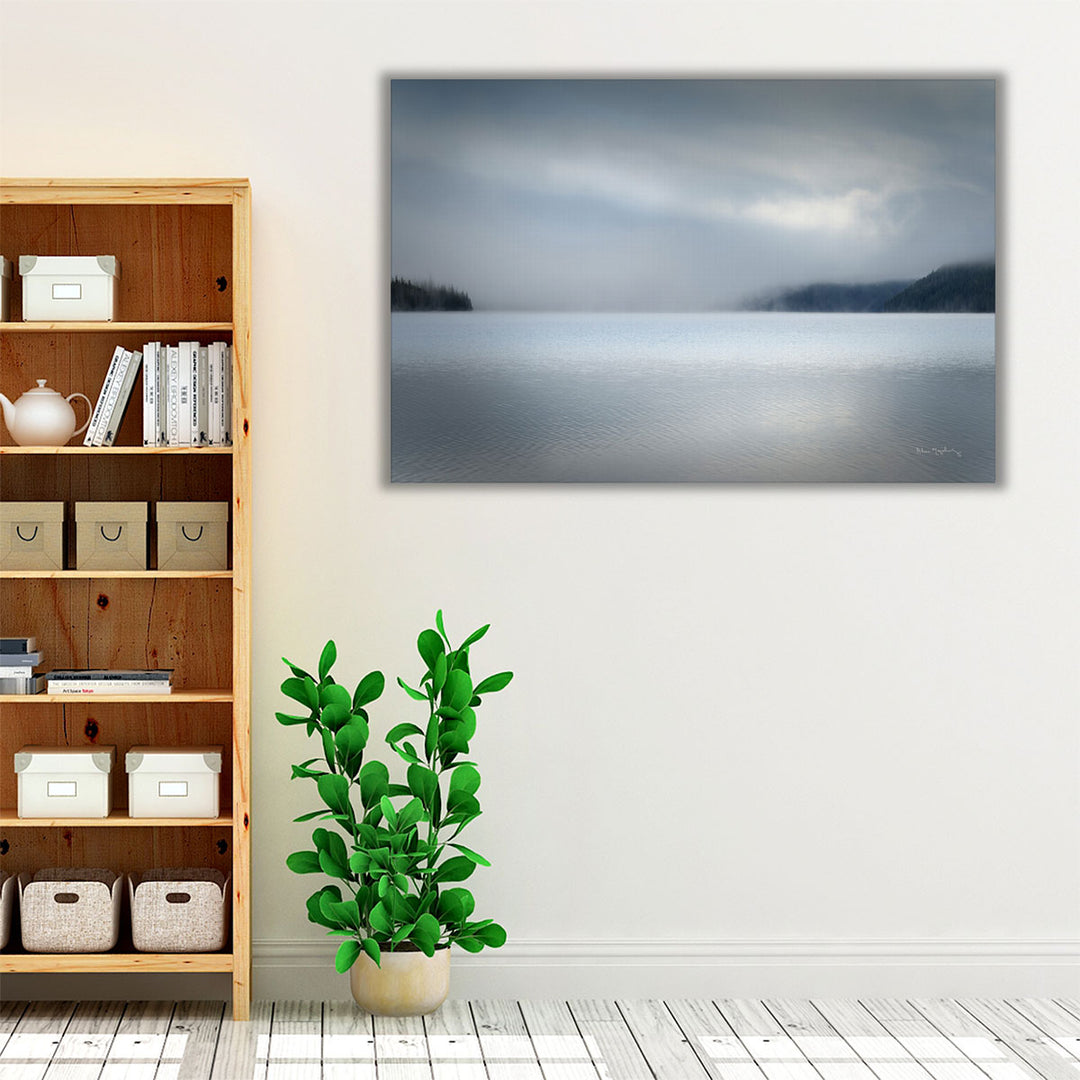 Living room framed art with serene ocean view