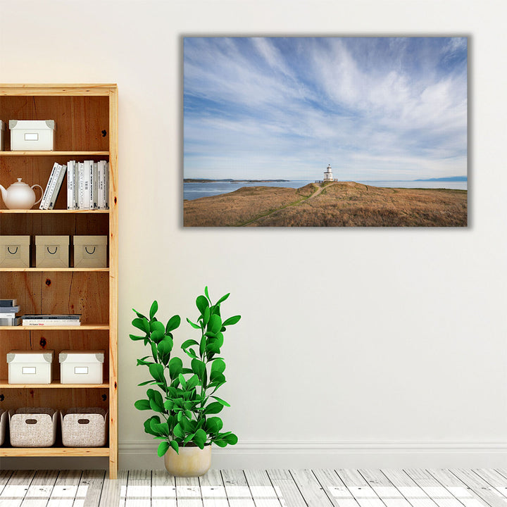 Living room framed art with serene seascape