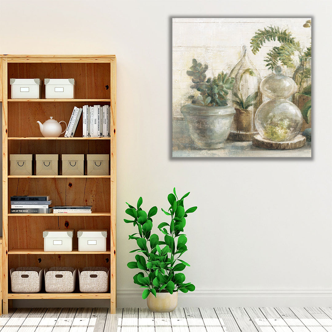 Sepia-toned wrapped canvas in cozy lounge