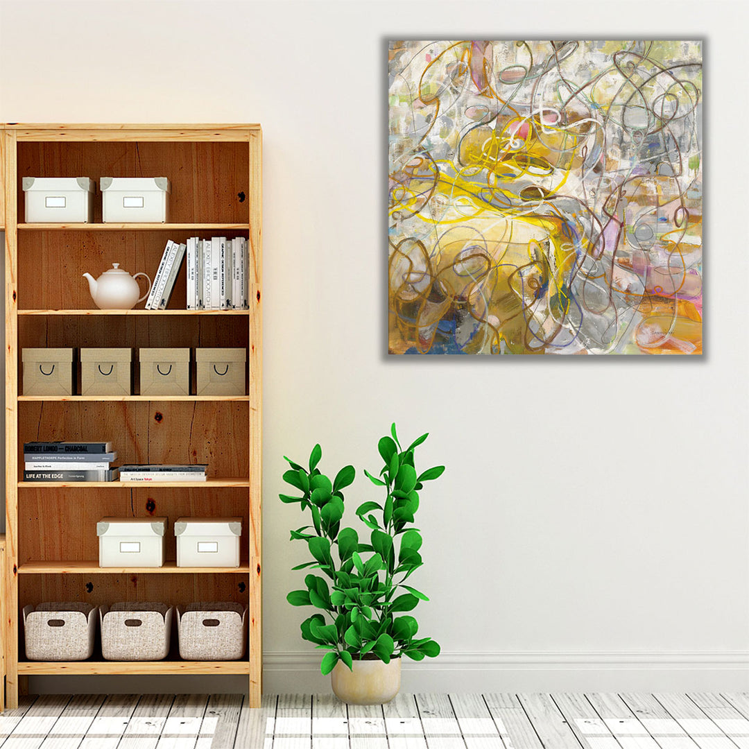 Yellow Neutral Office Canvas – impressionist abstract for workspace