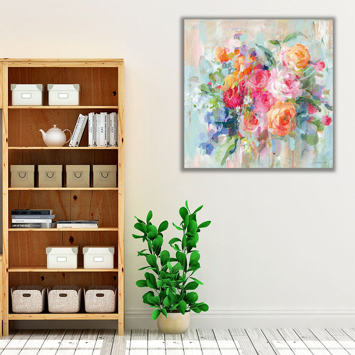 Pastel watercolor bouquet for hallway walls