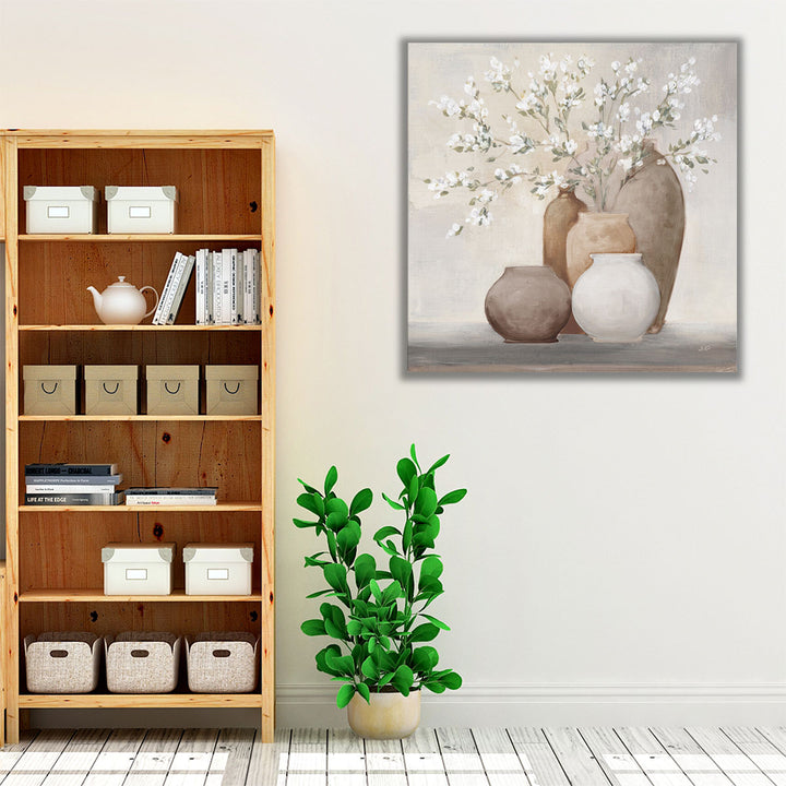 neutral kitchen canvas – white and brown blooms