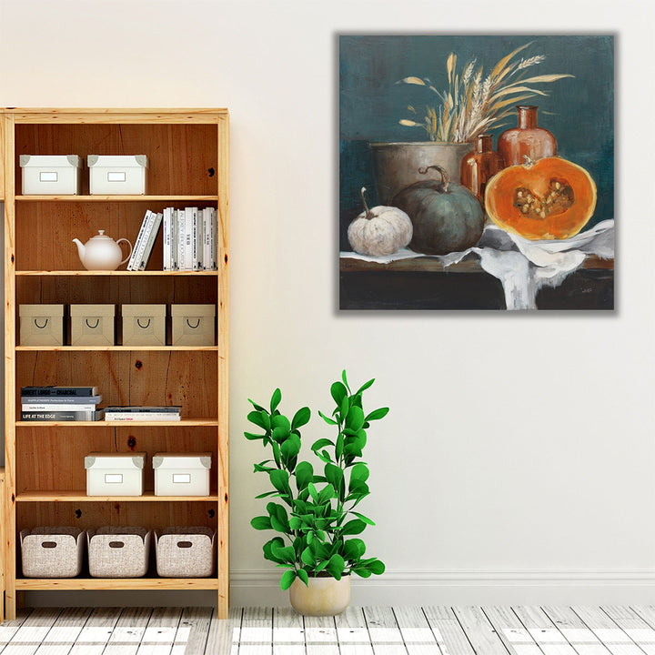gray and white kitchen art – seasonal harvest scene
