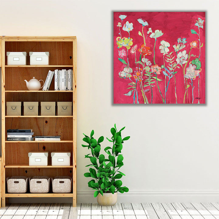 Bold floral wall art for hallway