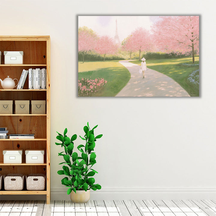 Nature-inspired bedroom wall art with pink and green tones