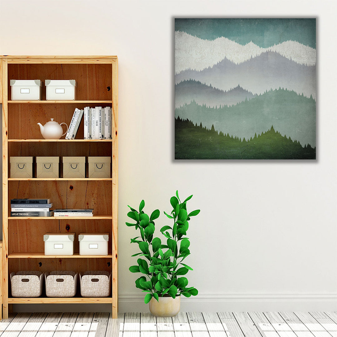 Neutral and green mountain landscape painting