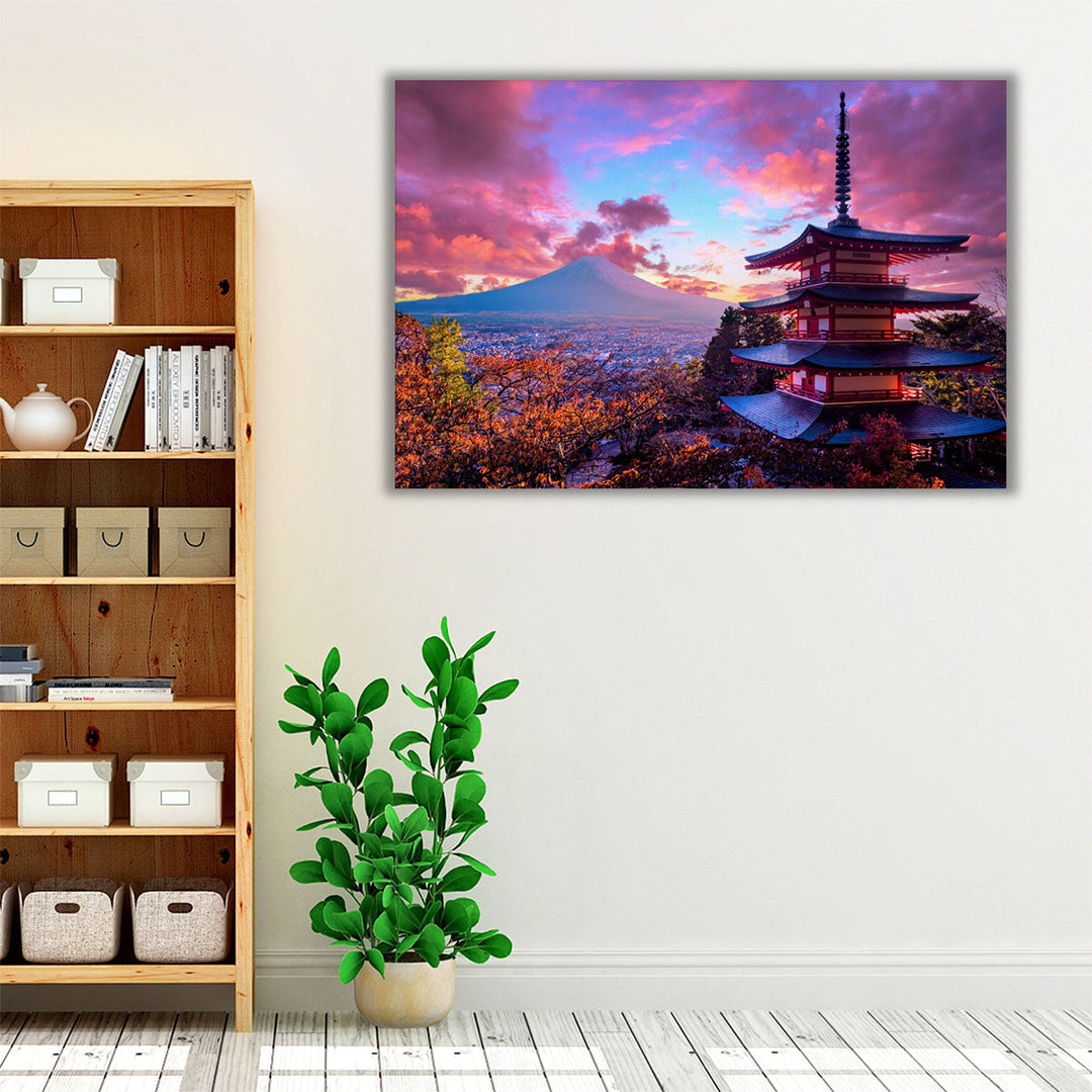 Buddhist Pagoda in Fujiyoshida, Japan - Canvas Print Wall Art