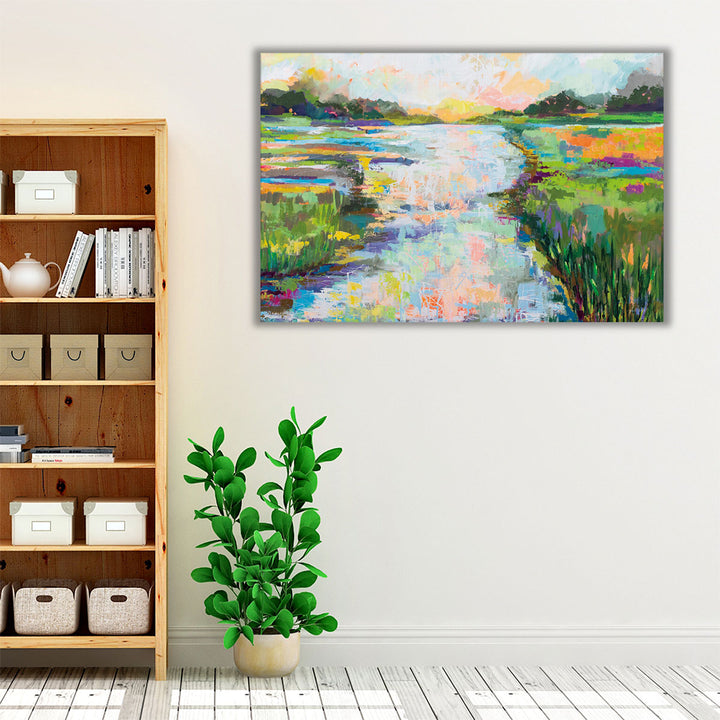 Green textured painting for calm interiors