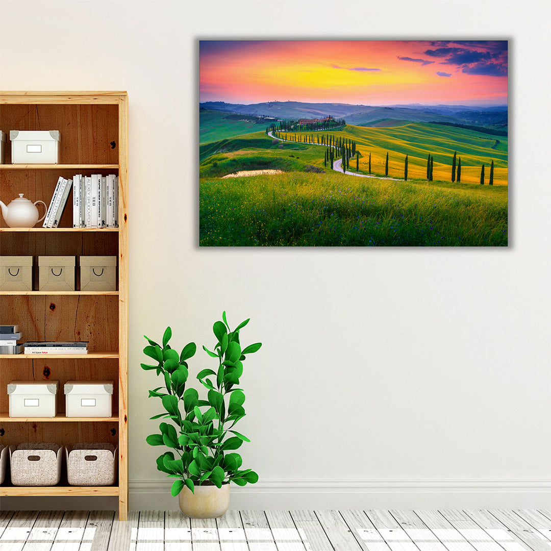 Colorful Summer Sunset in Tuscany, Italy - Canvas Print Wall Art
