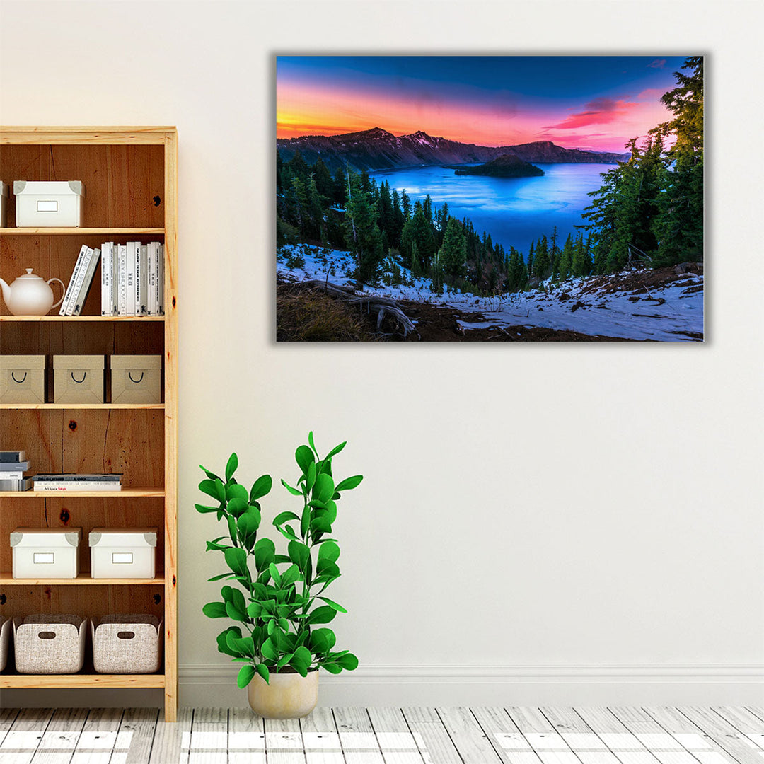 Crater Lake Oregon, Cold Winter Sunset - Canvas Print Wall Art
