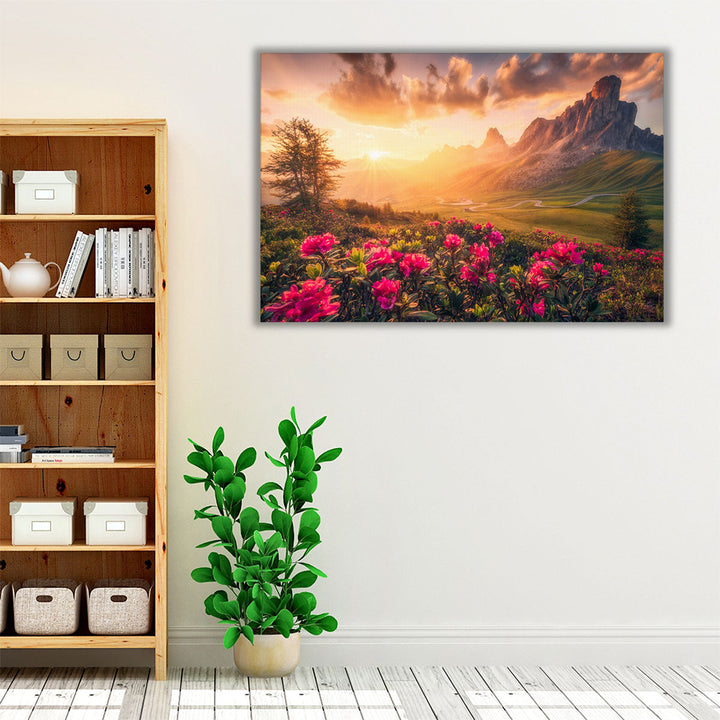 Dolomites Mountains and Flowers - Canvas Print Wall Art